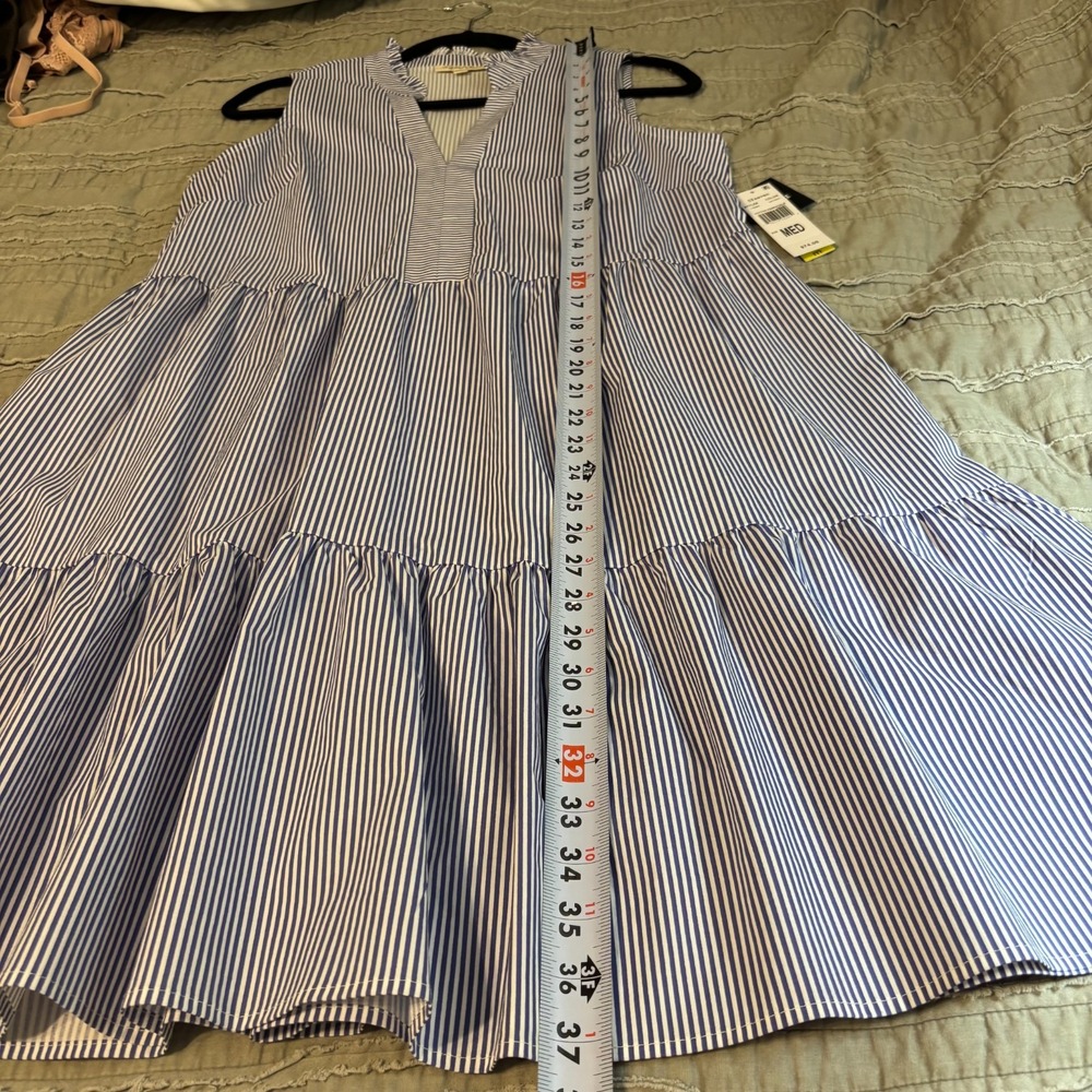 Women's Sleeveless Dress blue and white pinstripes beach sailor chic preppy - Picture 9 of 11